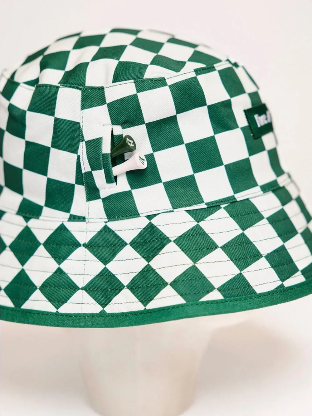 Fore All Green & White Checkerboard Bucket Hat Golf Hat